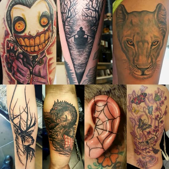 A diverse selection of tattoos