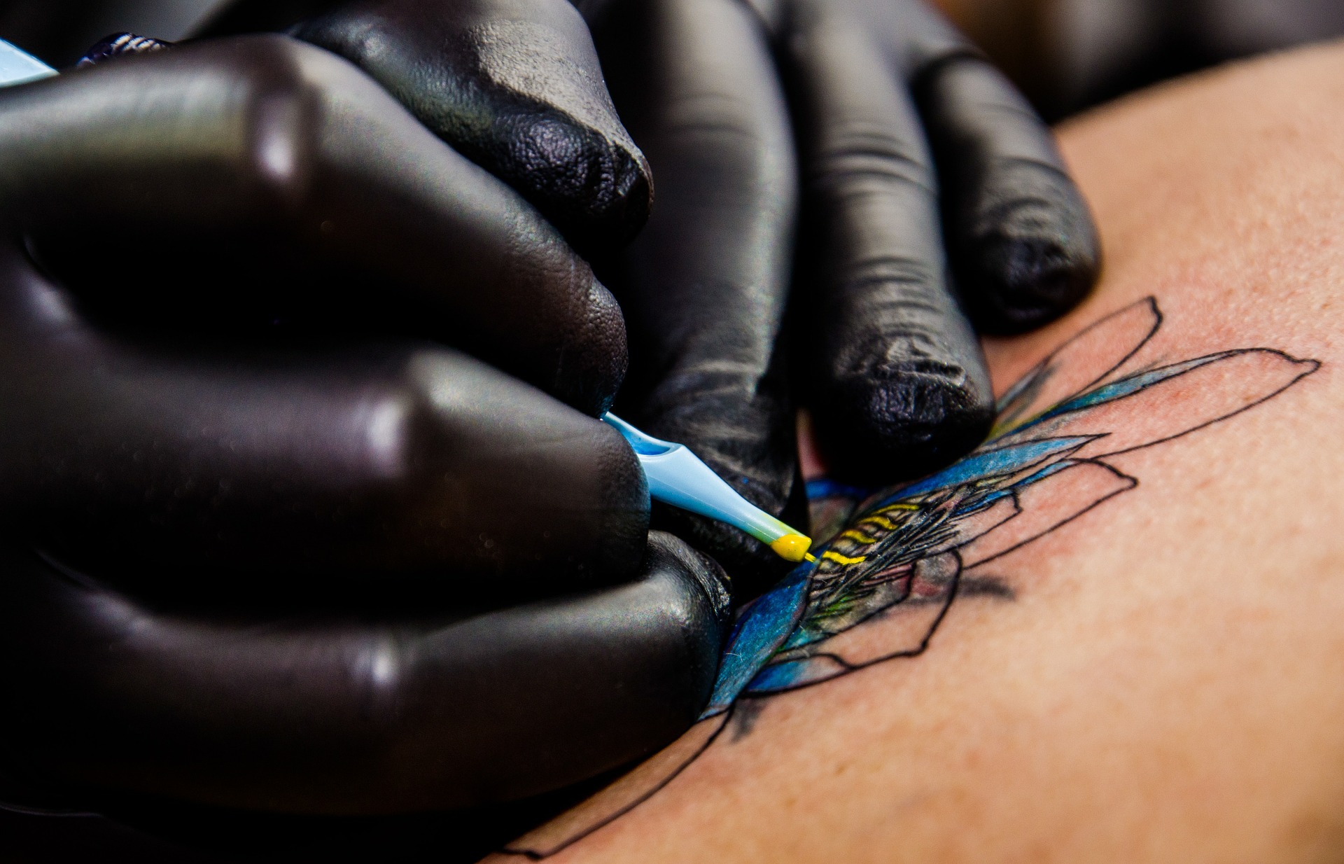 A closeup of a tattoo in progress