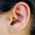 A rook piercing in the left ear