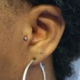 A tragus piercing in the left ear