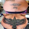 A cover up of a lower back tattoo