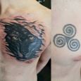 An old worn out tattoo being covered by a black panther