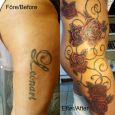 Roses that cover a name on the thigh and side