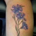 Blue and purple flowers on the calf