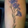 Blue and purple flowers on calf