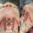 Runes on neck and along jawline