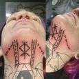 Runes along the jawline