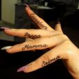 Elisabeth, pappa, mamma, Selma - tattooed on the fingers