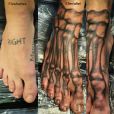 An old tattoo covered by foot bone