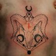 Baphomet in a geometrical pattern on the torso